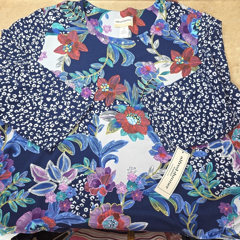 Alfred Dunner Shirt Women 2X Multicolor Floral Rhinestone Tunic Top Boho - Picture 4 of 11